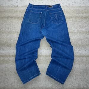 Vintage Cash Money Jeans Crazy Rap Style Denim Medium Wash Embroidered Logo 90s